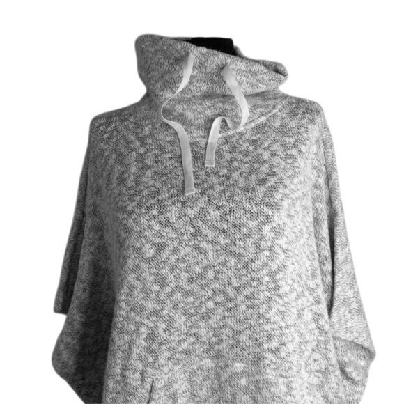Lou & Grey Size XXS Marled Sweater Knit Poncho Cotton Blend Gray White Marled - Picture 8 of 12